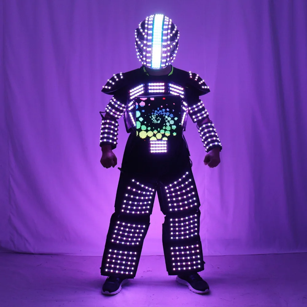 LED Robot Suit Stage Dance Costume Tron RGB Light Up Stage Suit Outfit Jacket Coat With Full-color Smart Display