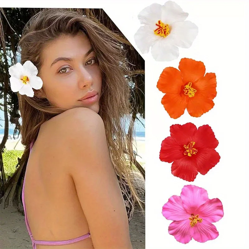 

Tropical Hibiscus Hair Clips Artificial Flower Hairpins Vibrant Hawaiian Beach Vacation Accessories for Women & Girls