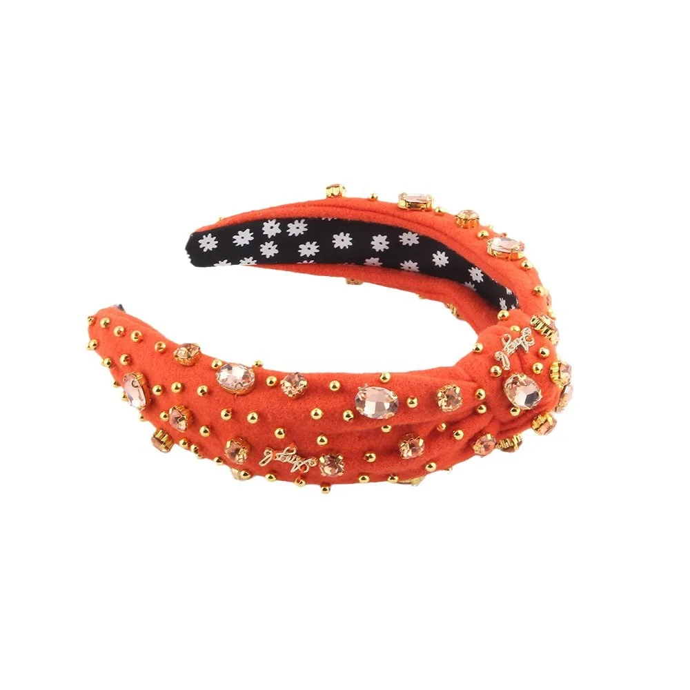 New fashion style knotted fabric beaded diamond headband flannel light luxury versatile beautiful hair accessories women 5