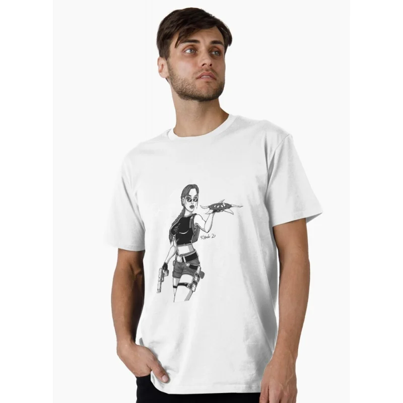

80s Retro video game Tomb Raider Lara Croft At the End Gift t shirt 100% cotton printed Graphic Clothes All size Tops S-6XL
