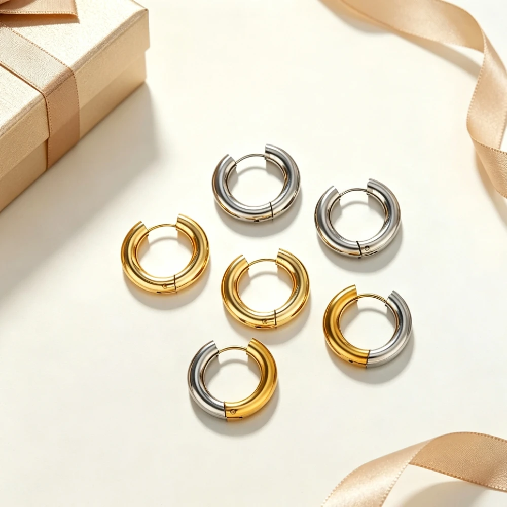 1 Pair Women's Simple Titanium Steel Hoop Earrings, Non Fading Ear Studs for Ear Healing, Wear While Sleeping Ear Bone Rings