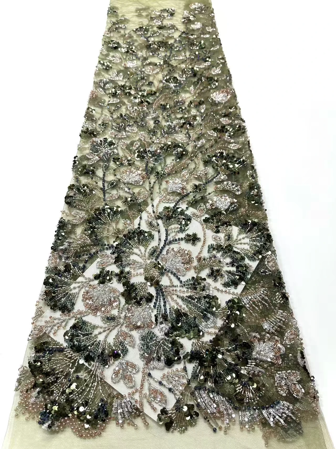 Embroidered Lace with Sequins African Lace Fabric 2026 High-Quality Nigerian Beaded Tulle Lace Fabric for Party Dresses 1816