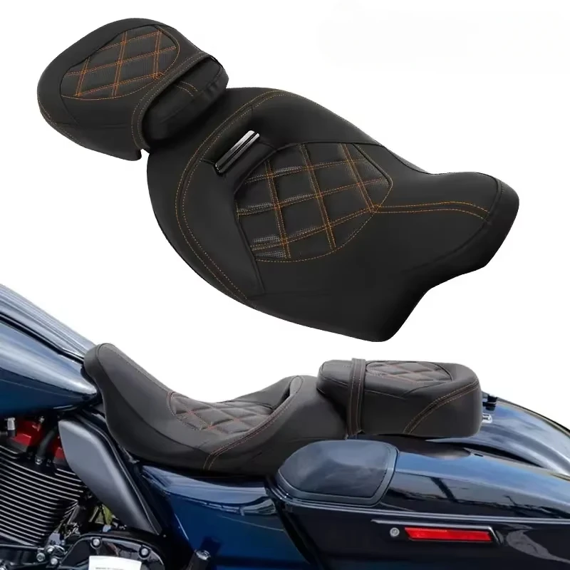 Motorcycle Low-Profile Seat Pillion Two-up Rider Seat Set For Harley Touring Street Glide Road King Special Classic 2009-up