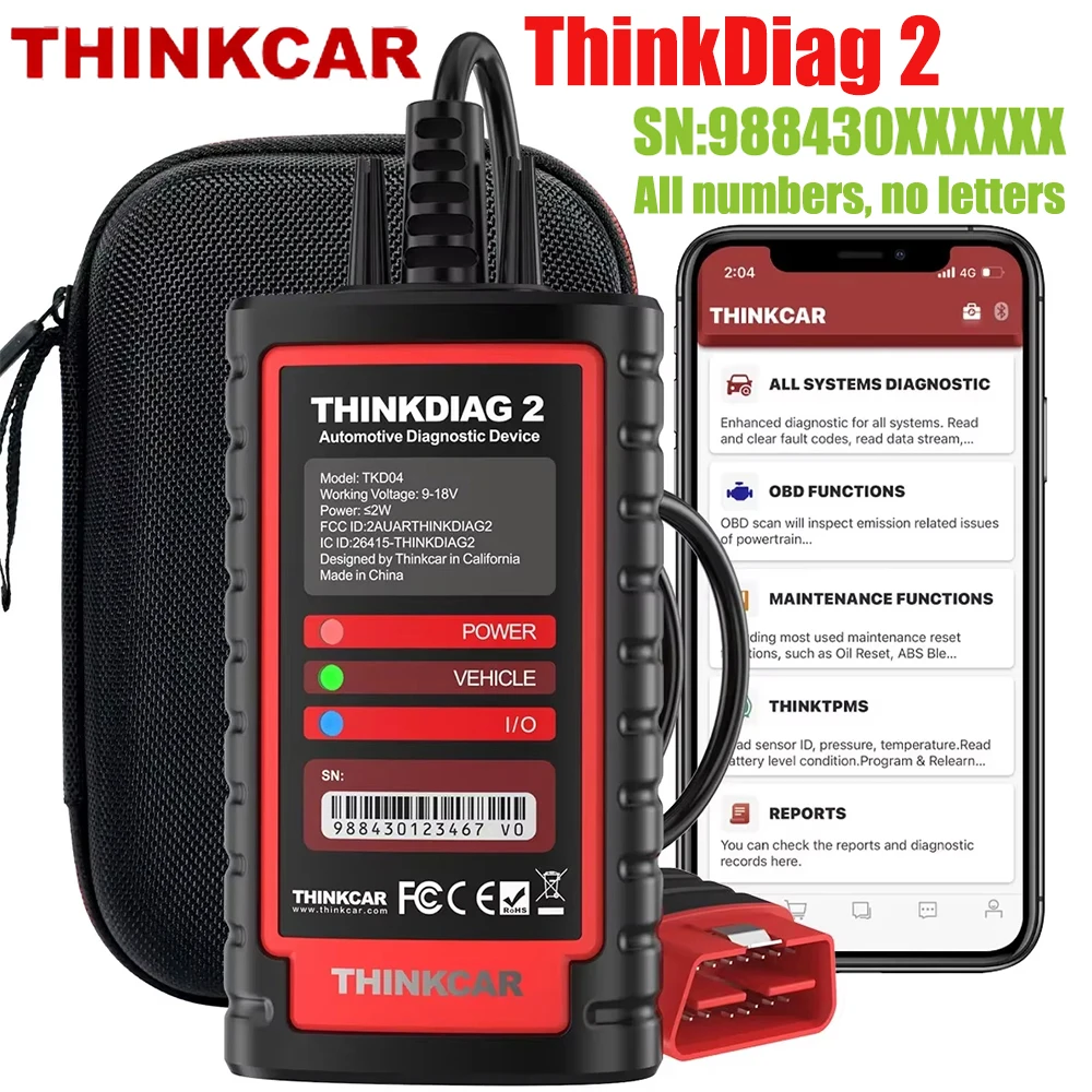 THINKCAR Thinkdiag 2 Full System Diagnostic Tool Support CANFD 16 Resets ECU Coding Active Test OBD2 Scanner 1 Year Free Update
