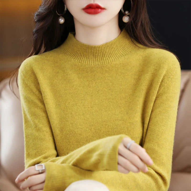 100% merino wool cashmere sweater women\'s sweater semi-high-necked long-sleeved pullover warm pullover in autumn and winter