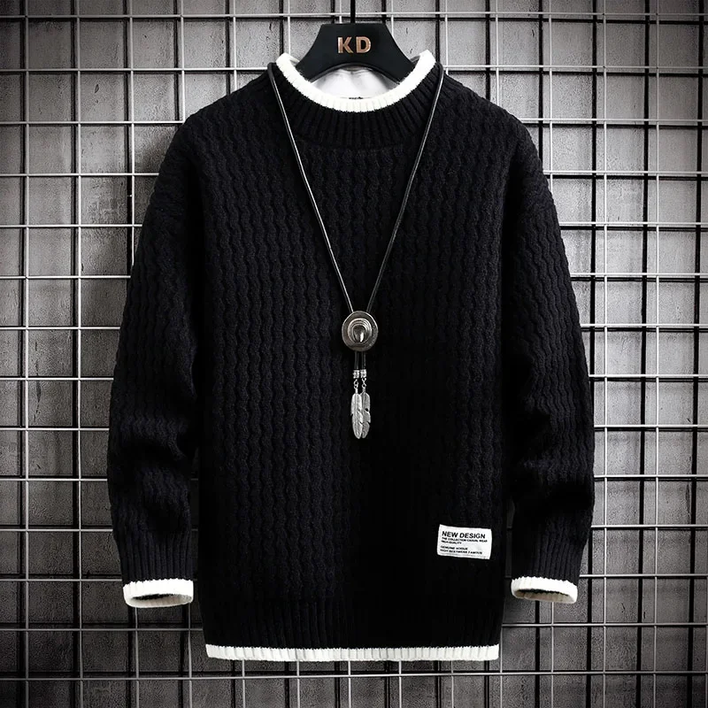 Brand Clothing Men's Loose Pullover Male Slim Fit Fashion Knitted Sweater Man  Thick Warm Pull Homme Retro Stripe Sweaters 4XL