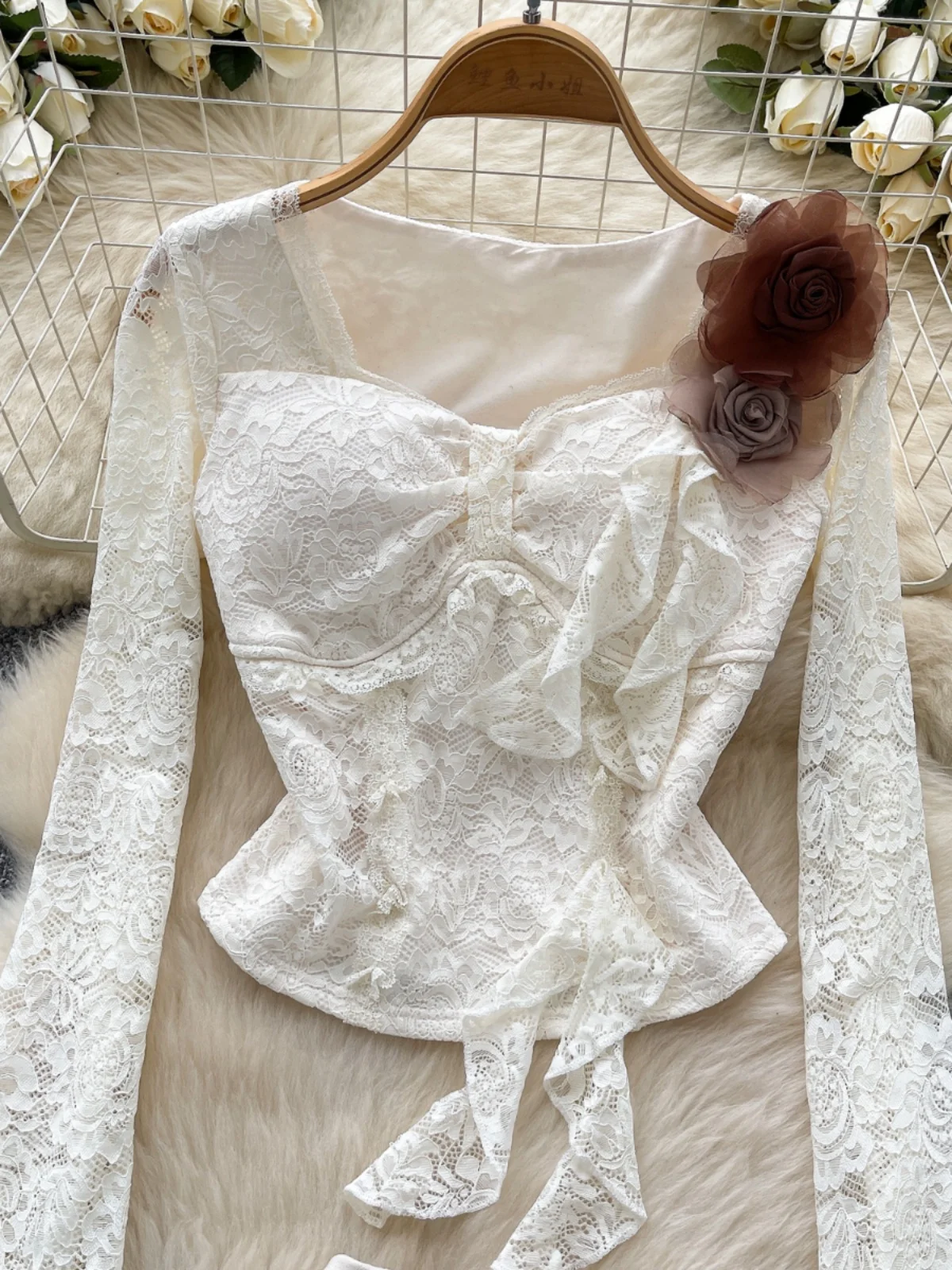 

Женский кружевной комплект Pure Desire с высокой талией и застежкой на талии, весенний новый топ с 3D цветочным принтом и юбкой f-длины