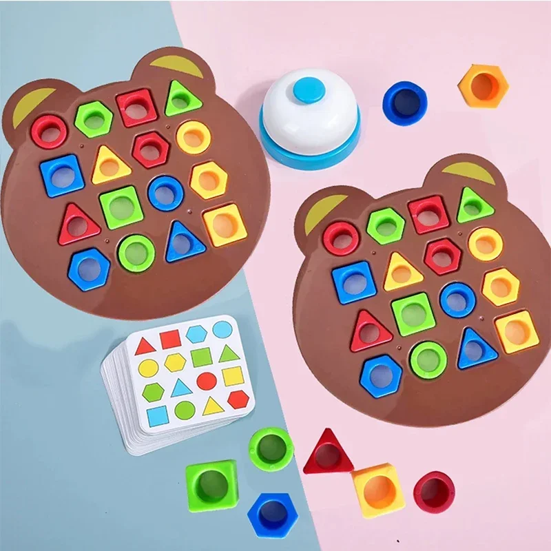 Orsetto Forma geometrica%%% Corrispondenza dei colori Puzzle 3D Montessori Apprendimento educativo Giocattoli da battaglia interattivi Regalo per bambini