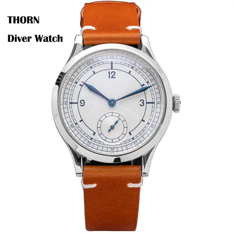 Thorn Men's 37mm Pilot's Watch White Dial Sapphire Crystal Quartz Movement Leather Strap 30m Water Resistant