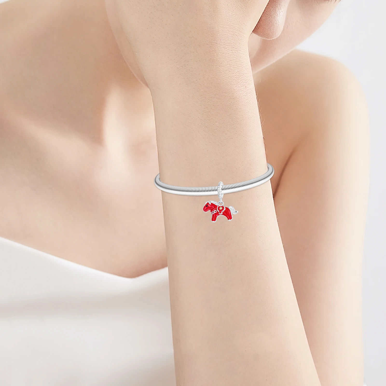 Original 925 Sterling Silver Charm Nordic Swedish Dala Horse Pendant for Women Fit Original Bracelet Necklace DIY Accessories