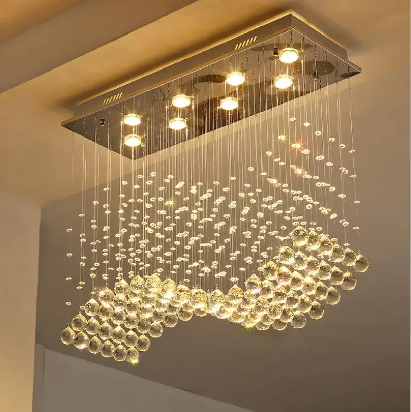 Rectangle Crystal Lamp Dining Room Pendant Light Individuality Brief Lamp Modern Bar Counter Rectangle Crystal Restaurant