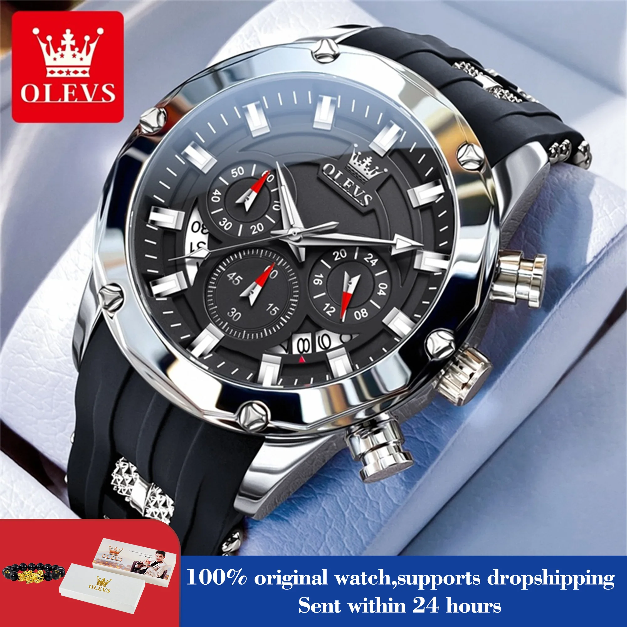 

OLEVS 9991 Man Watches Fashion Sport Waterproof Quartz Watch For Men 45mm Big Dial Original Chronograph Date Men's Hand Clock