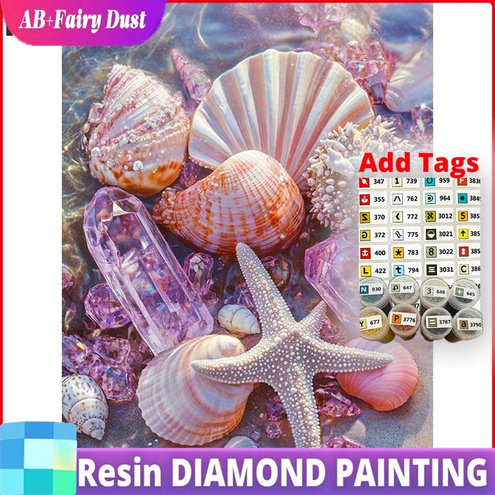 

Набор для алмазной мозаики Resin AB: Пейзаж с морскими звездами и ракушками, декоративная картина, полный комплект