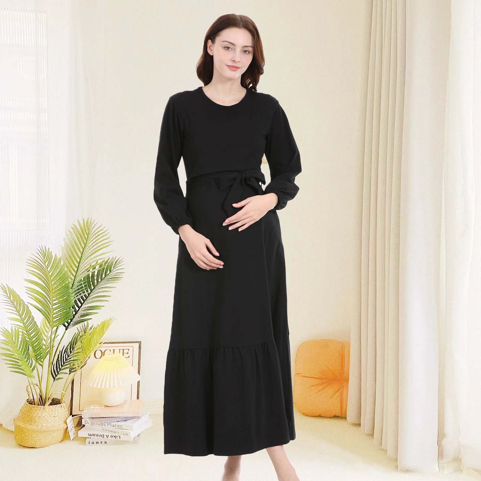 Women's Maternity Dress Long-sleeved Breastfeeding Dresses Long Dress O-Neck Pregnancy Dress Maternity Photo Maxi Dress Autumn