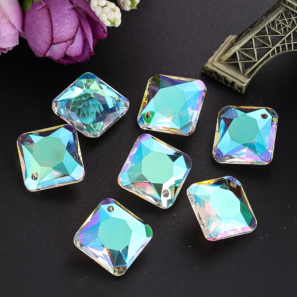 

10pcs Faceted Crystal Square Loose Beads Single Hole Glass Prism Pendant Light Shadow Sun Catcher Chandelier Accessories Rainbow