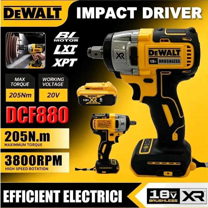 

Аккумуляторный бесщеточный ударный гайковерт DEWALT DCF880 с LED-подсветкой, 3250 об/мин, 205 Н·м, 20 В, беспроводной электроинструмент для домашнего ремонта