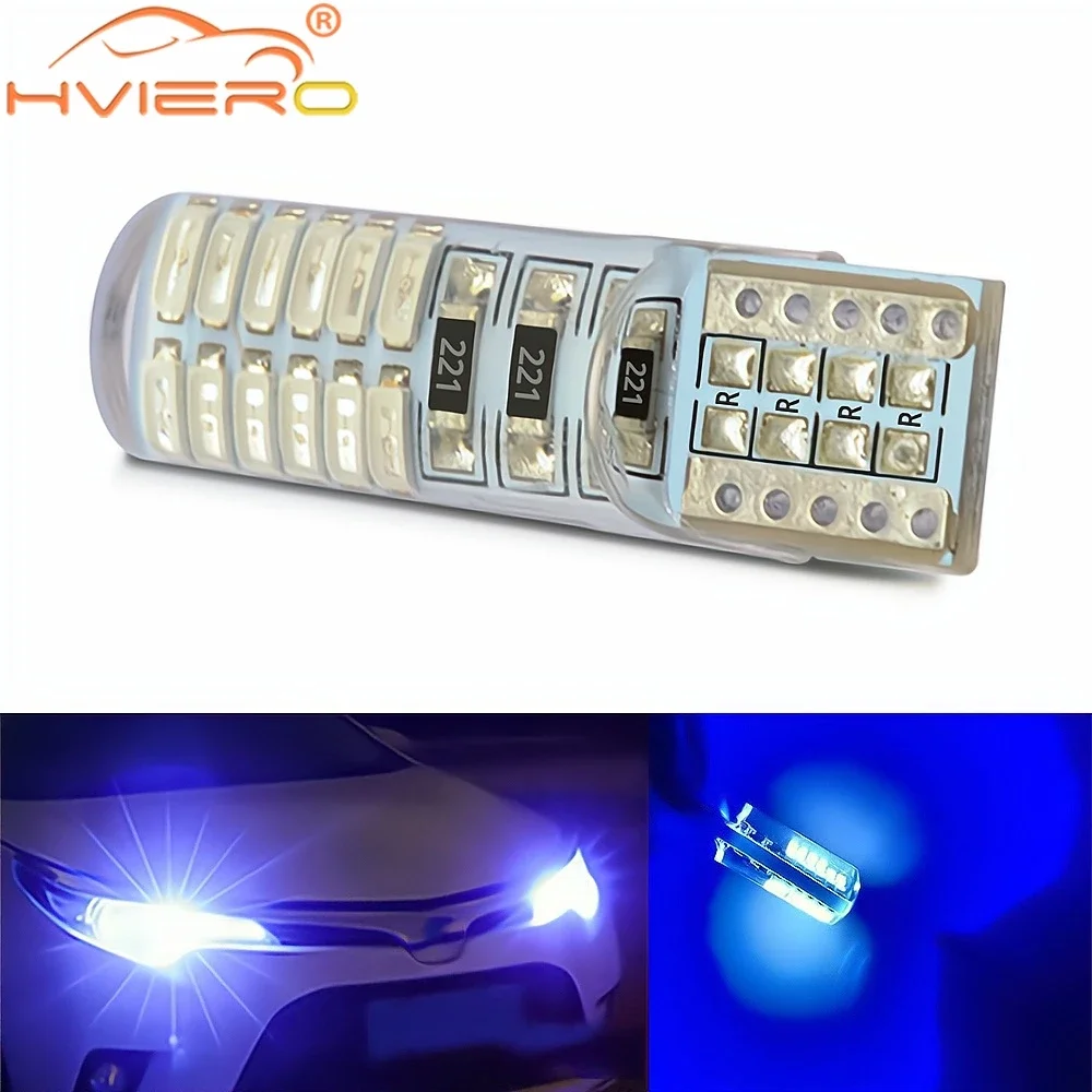 Car Led Lights Turn Signal T10 Canbus 24smd W5W 12V Silicone Shell Blue Dome Bulbs Brake Reverse Parking Fog Lamps Auto Styling