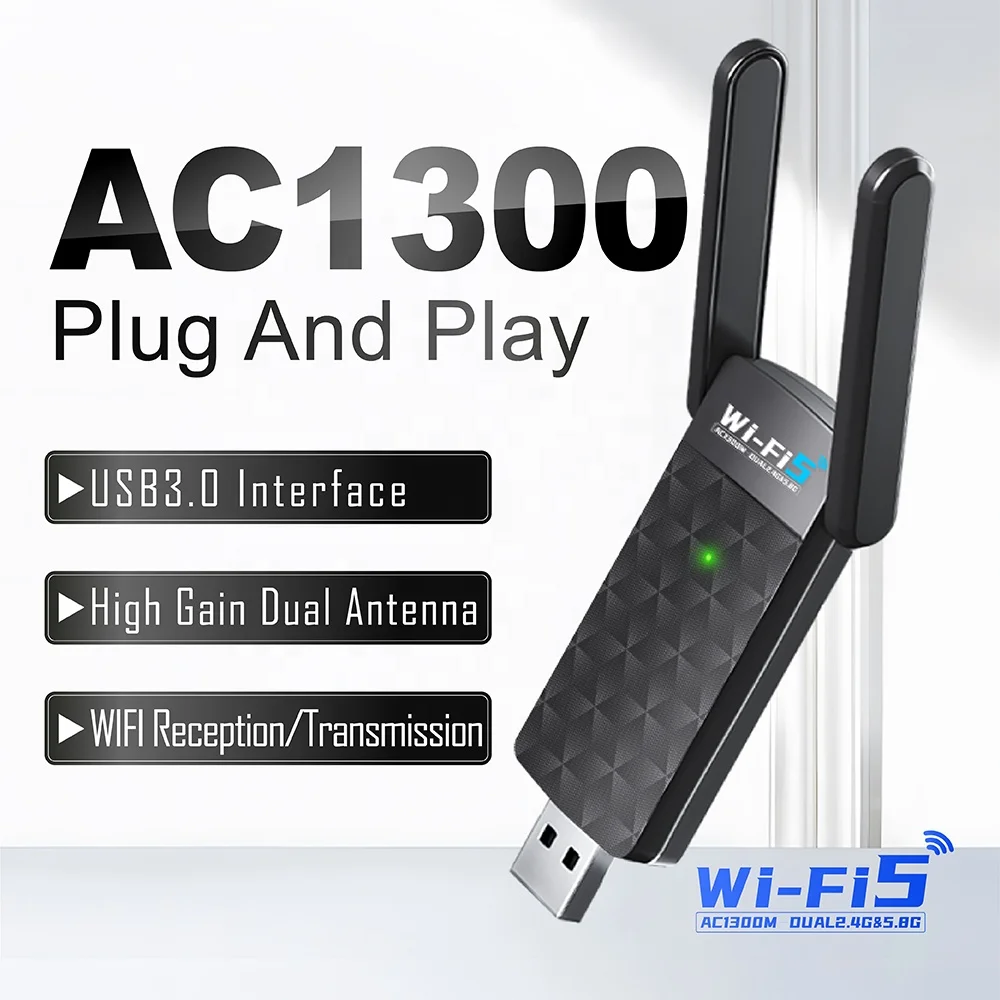 1300Mbps Free Driver USB Dongle Wifi Dual Band Wireless Adapter 2.4GHz 5.8 GHz Wireless Card for PC