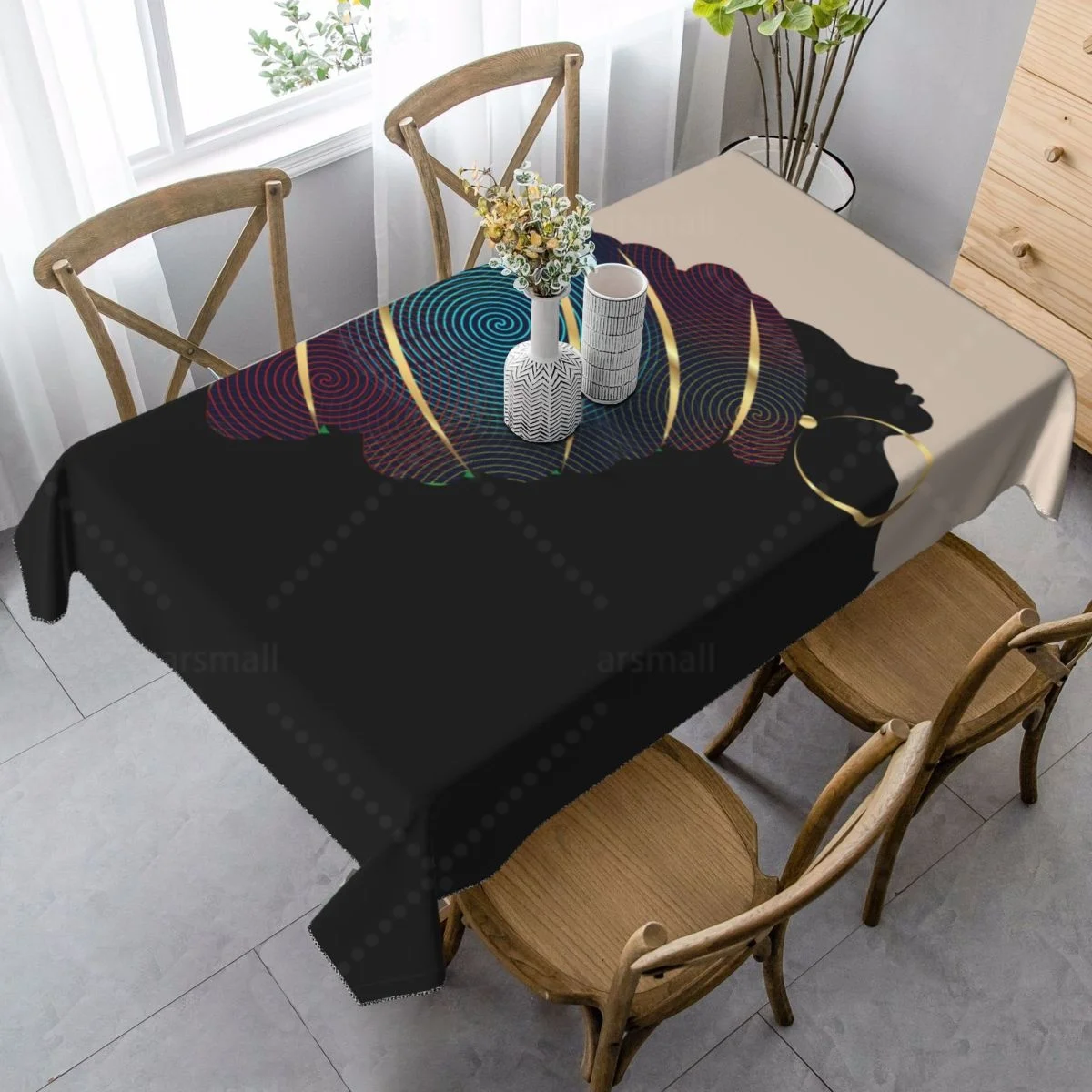 

Portrait African Black Rectangle Tablecloth Party Decoration Waterproof Dining Table Tablecloths Kitchen Home Decoration