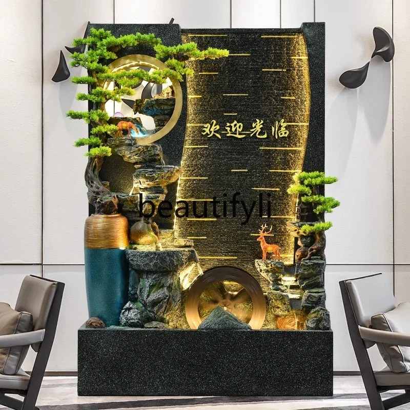 

SS S7486 Large floor-to-ceiling living room water curtain wall flowing fountain screen rockery water landscape entrance ornament