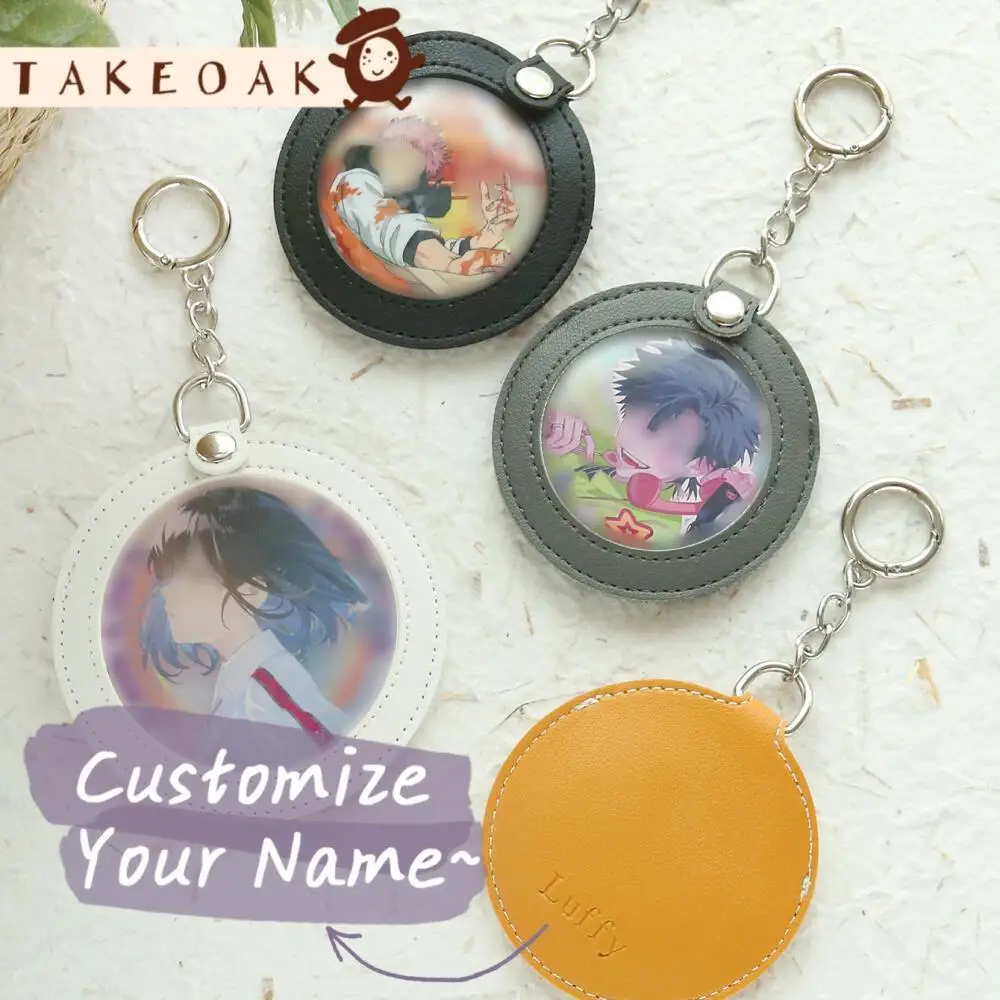 Personalized Custom Name PU Pin Display Keychain Round Acrylic Badge Holder Anime Collectible Key Ring Gift Travel luggage tag