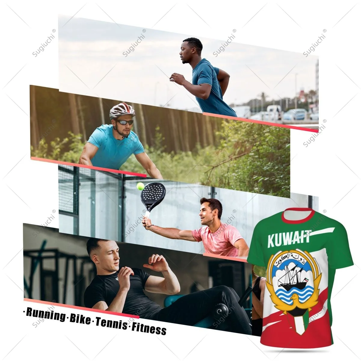 Kuwait Flag Men Sports T-shirt Women Tees jersey for Soccer Football Running Bike Tennis Fitness Fans view 5
