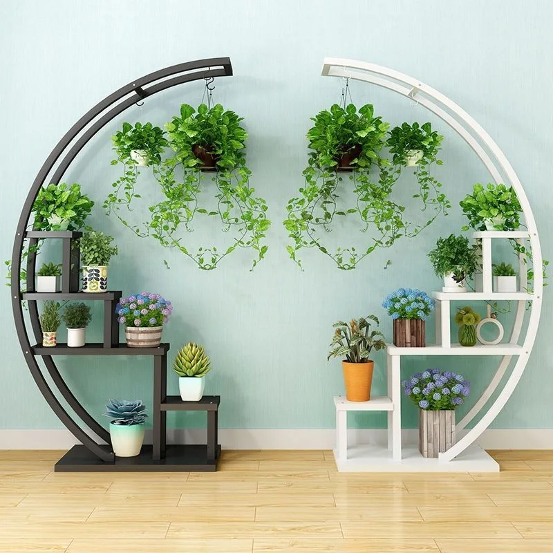 Wrought iron round flower stand Floor-to-ceiling living room Balcony display stand Multi-layer green plant rack
