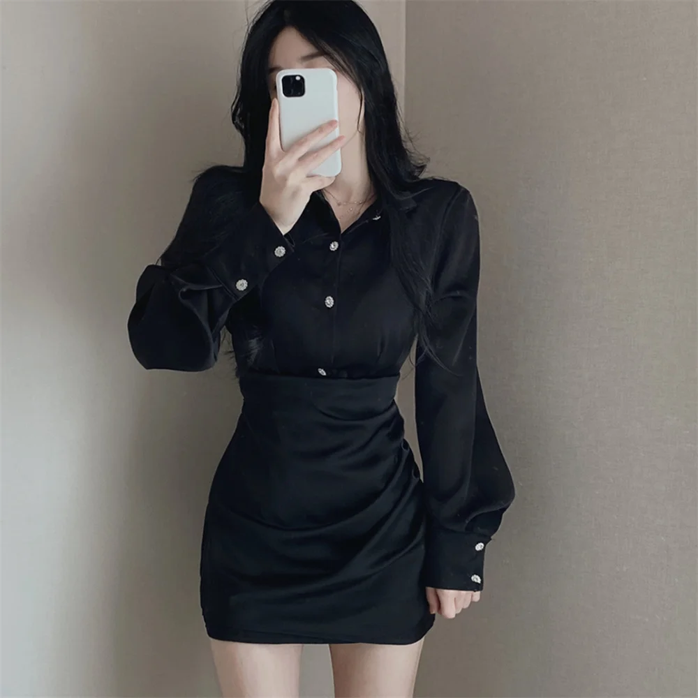 Mode Vrouwen Ol T-shirt Jurk Elegante Lange Mouwen Losse Shirt Mini Dames Jurken Casual Plain Streetwear Vestidos Y2k Kleding