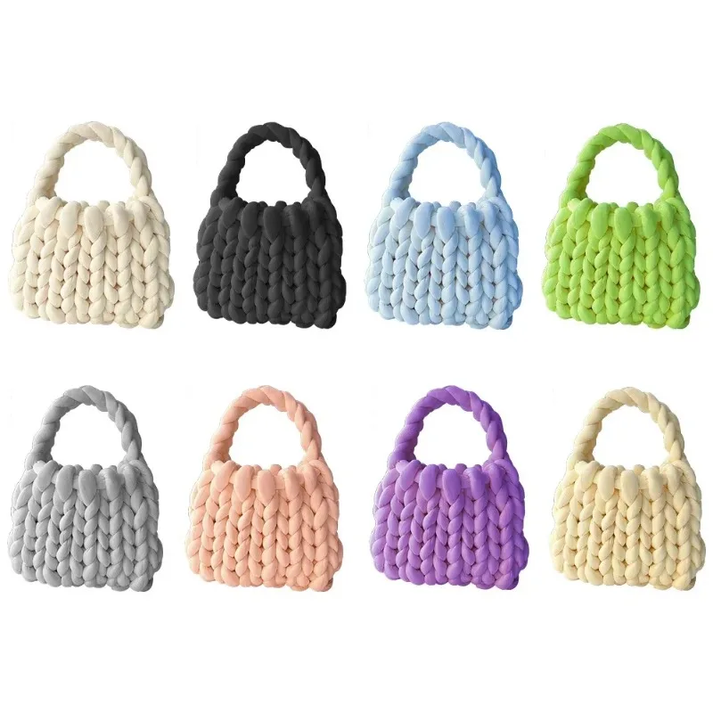 Rope Crochet Bag Woven Chunky Knitted Purse Knitting Handbags for Women DIY Crochet Bags Handmade Women Underarm Bag Winter Tote