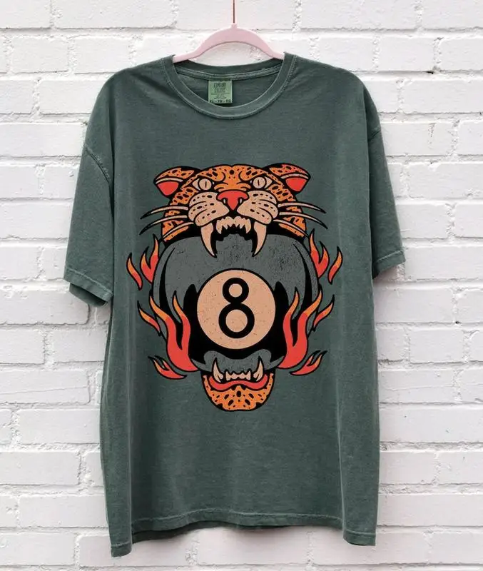 

Comfort Color Lucky Leopard Tee, Comfort Colors Traditional Tattoo T 8 Ball Shirt, Grunge Streetwear Vintage Western Lucky Me