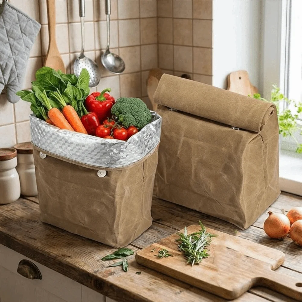 

Вместительная сумка для обеда из вощеного холста, водонепроницаемая, с защитой от загрязнений, с алюминиевой фольгой, многоразовая термоизоляционная сумка-холодильник