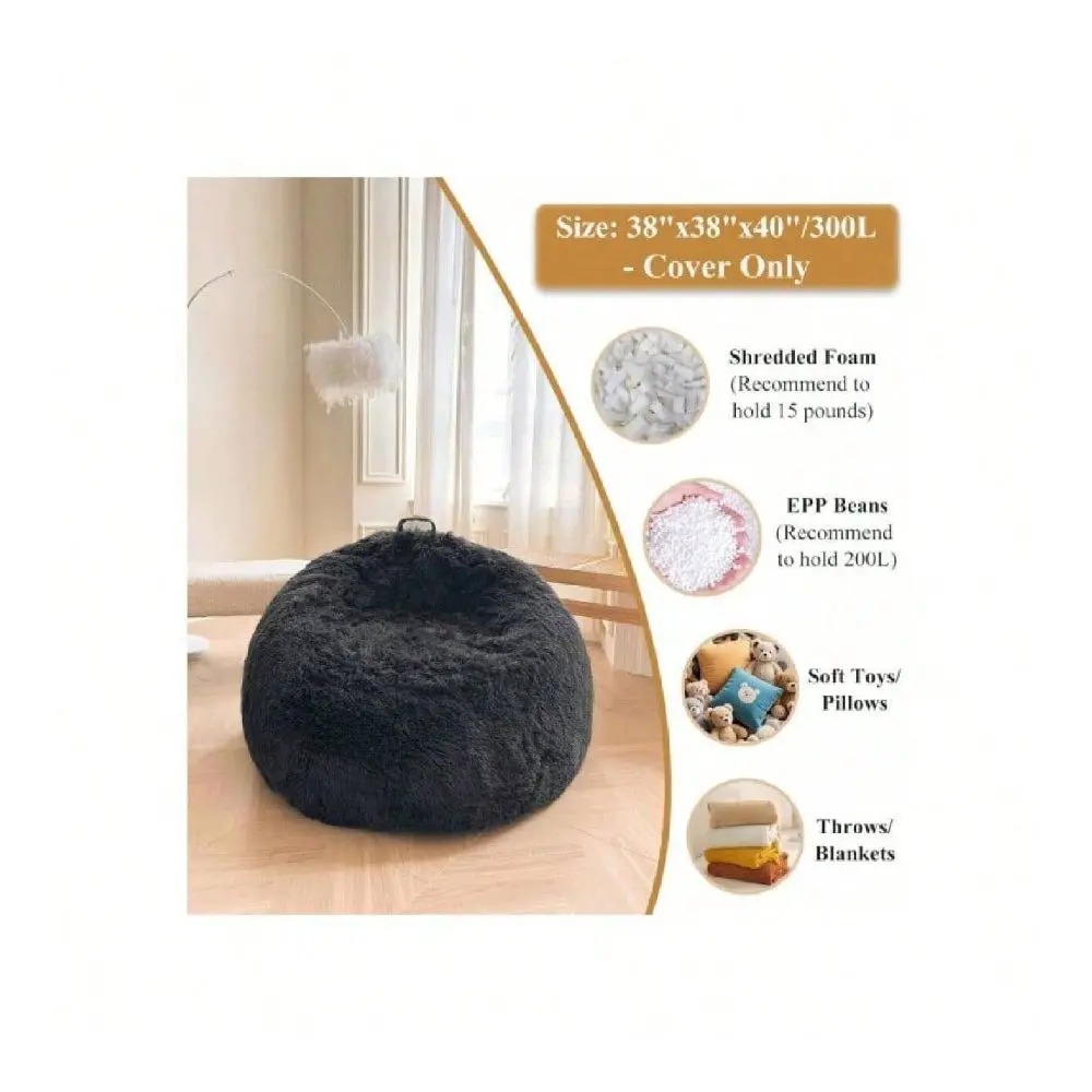 Plush Bean Bag Chair Cover Filling Not Included Washable, UltraSoft Faux Fur Storage Bean Bag Cover Large, Fluffy Bean Bag Chai view 3