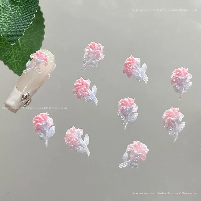 50 szt. Letnie Nowe Dwukolorowe, Delikatne, Błyszczące Lilia Kwiat Żywica Akcesoria do Paznokci, Nocne Światło Brokatowe Dekoracje na Paznokcie