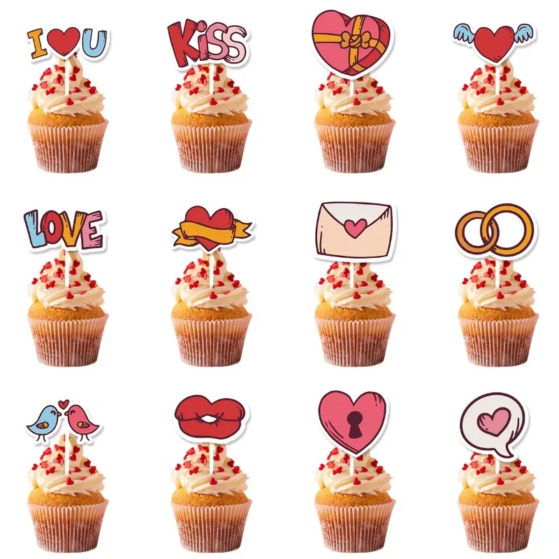 Valentine's Day Party Cake Flag Plugin European and American Cake Paper Cup Flag Happy Birthday Gift Venue Decoration Props