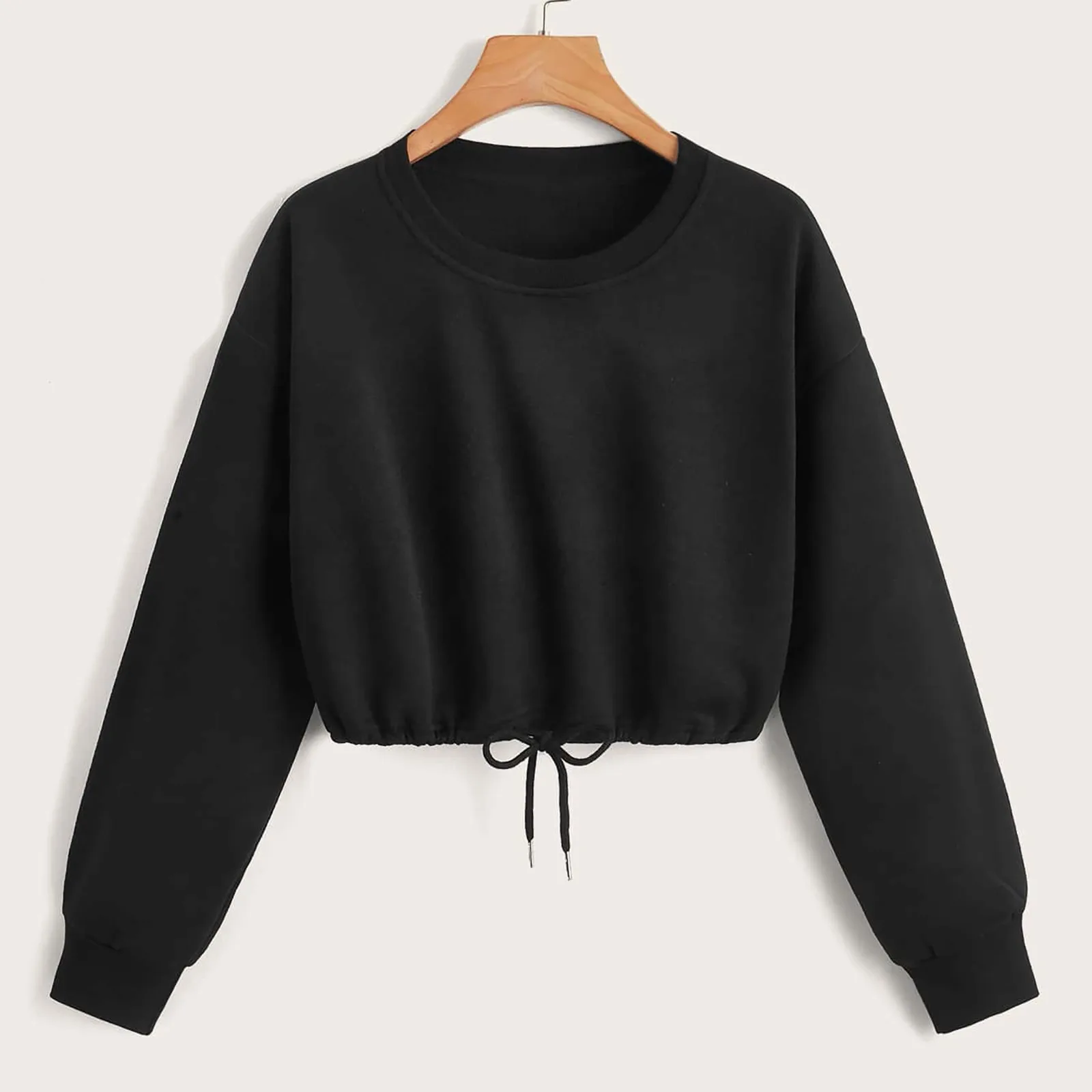 Sudadera con capucha para mujer, Top corto de gran tamaño, jerséis holgados que combinan con todo, con cordón, de manga larga, a la moda