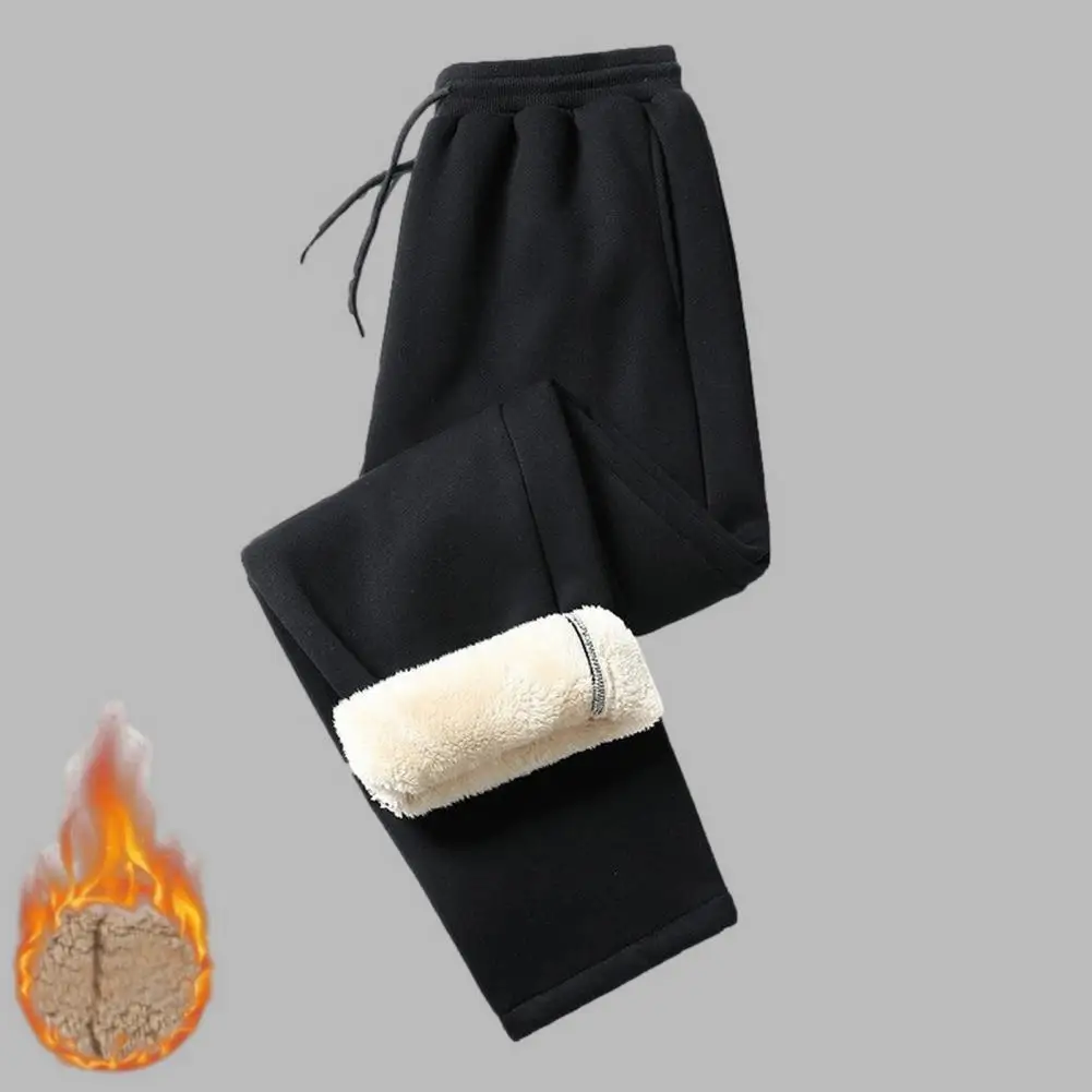 

Drawstring Elastic Waist Pants Thick Plush Drawstring Sweatpants with Ankle-banded Pockets Men's Fall Spring Mid Waist Long