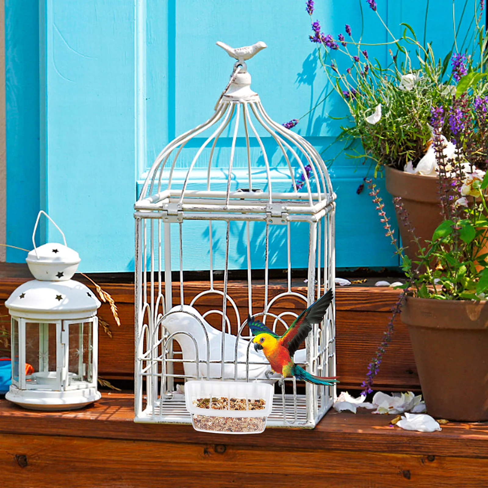 

2pcs Plastic Bird Cage Feeders Spill Proof Food Bowls for Parrot Outdoor Creative Feeding Container Decorative Pet Accessory