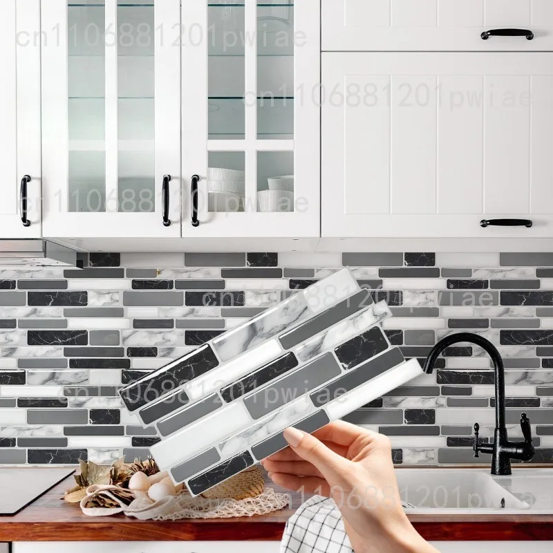 100PCS Marble Pattern Kitchen Stickers 3D Effect Crystal Oilproof Bathroom Tile Stickers Self-Adhesive Waterproof Wallpaper
