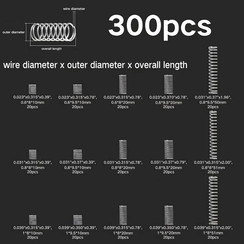 

240/300pcs 15 Sizes Compression Springs Assortment Kit Mini Stainless Steel Springs for Hardware Repairs