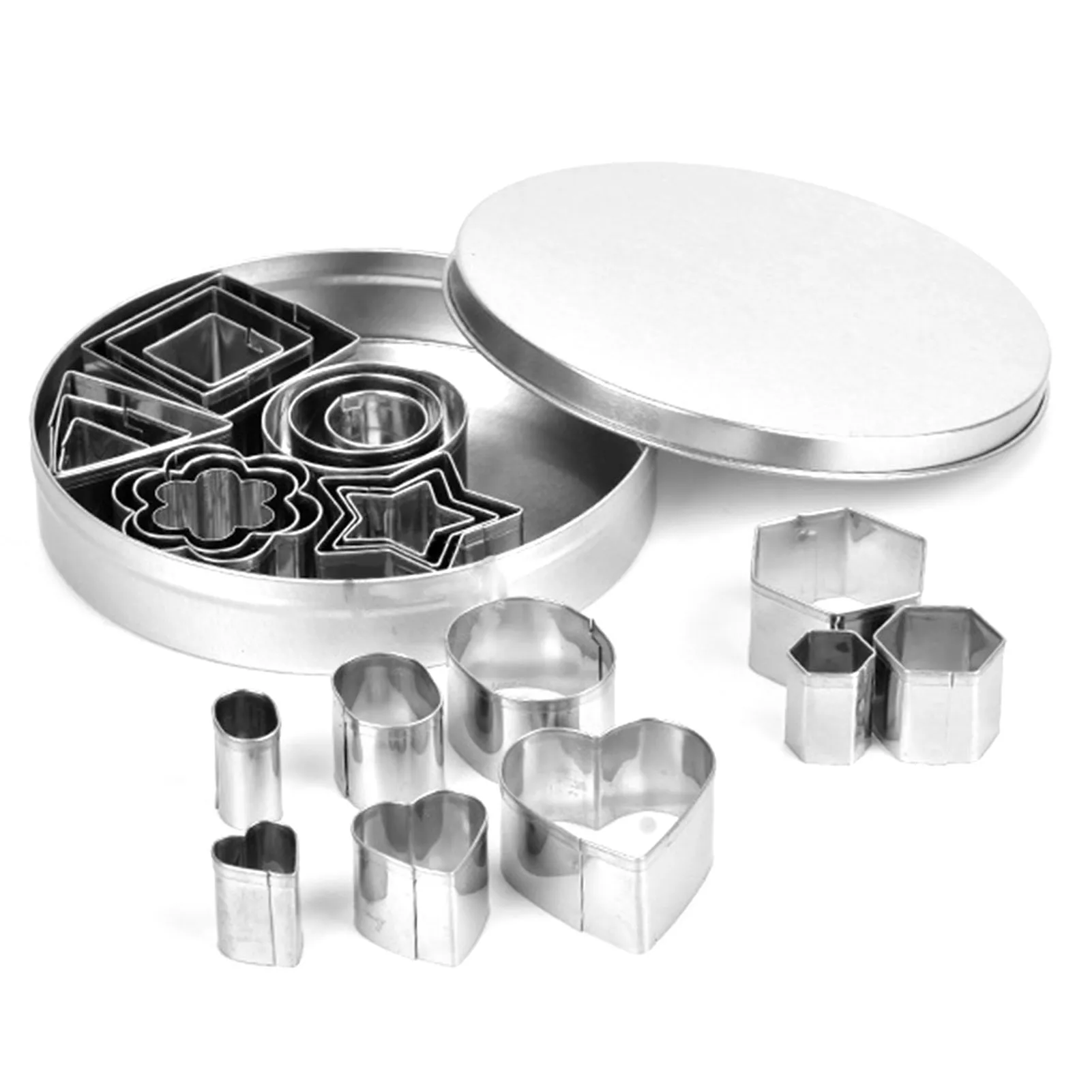 24Pcs Cookie Cutter Stainless Steel Round Heart Star Flower Triangle Hexagonal Shape Biscuit Baking Mold Cutter