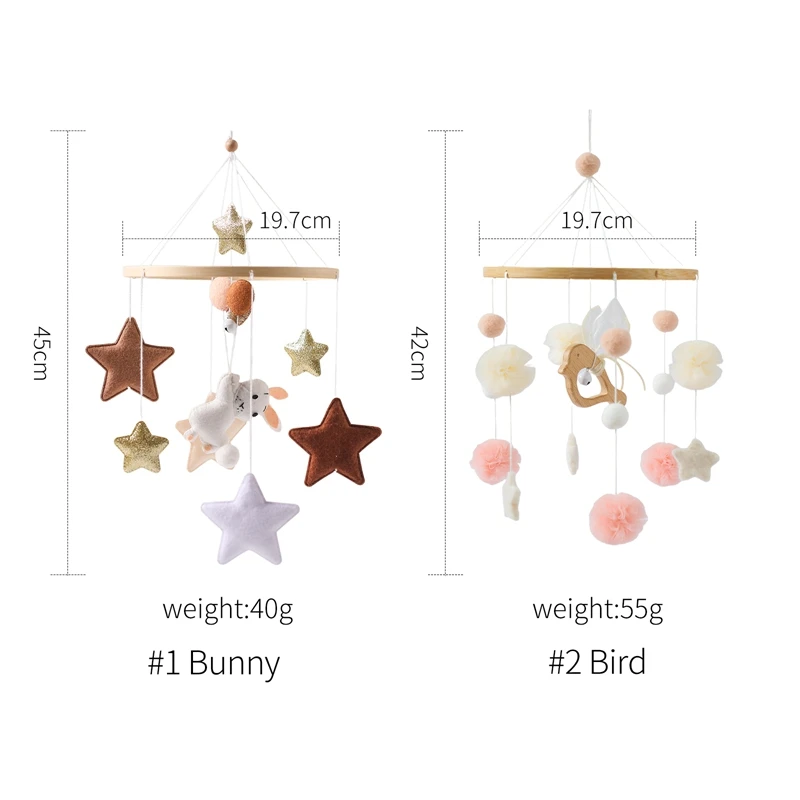 Baby Wooden Bed Bell Rattle Toys Soft Felt Rabbit Star Mobiles Crib Hanging Educational Toys Newborn Bed Bell Montessori Toys