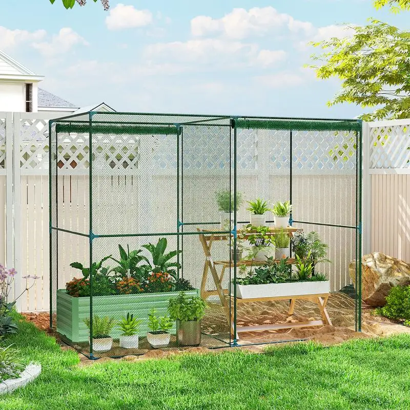 

Outsunny Walk-in Crop Cage, Plant Protectors from Animals with Roll Up Zippered Door, 7.9' x 3.9' x 6.1', Green
