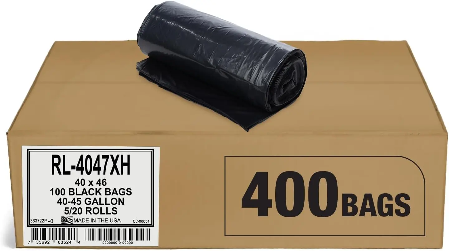 

Мешки для мусора на 45 галлонов, 400 штук — черные вкладыши толщиной 1,5 МЛ для кухни, офиса, коммерческого использования