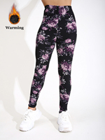 Autumn Winter 1PACK Women's Purple Cherry Blossoms Thick Velvet Sexy Tight Legging Casual Sports Elegant Fitness Yoga Pants