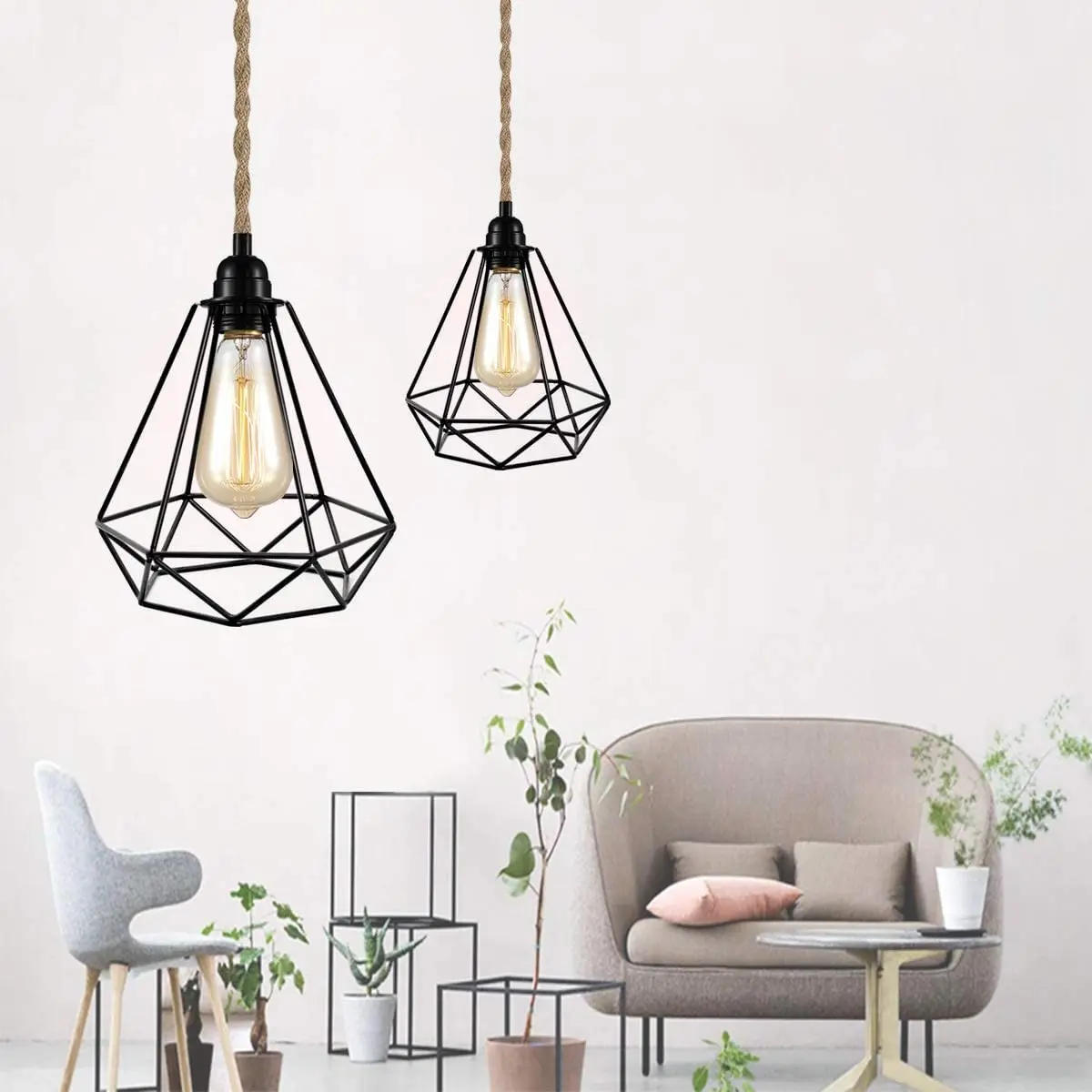 Imagem -06 - Twisted Hemp Rope Cabo Cages Cabo de Alimentação Pendant Light Suporte da Lâmpada Plug ue com Interruptor Edison Bulb Socket 2m 3m 4.5m E26 E27