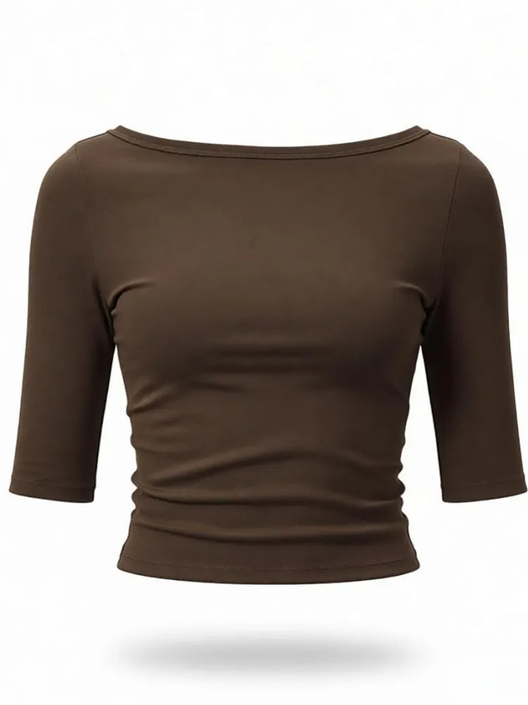 Sports Three Quarter Sleeve Top Women Gym Yoga Top Workout Clothes Sports T Shirt Fitness Activewear Running Tight Tops
