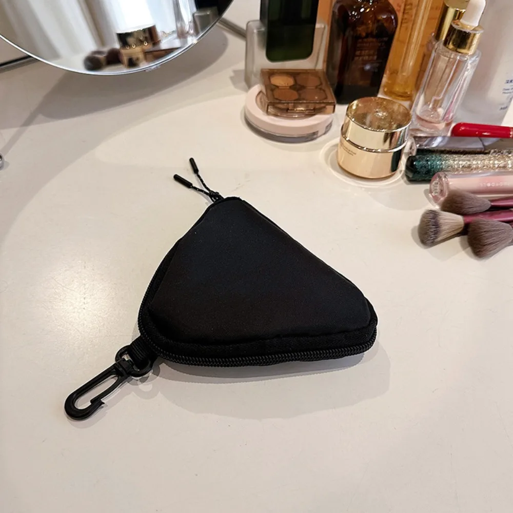 

Cute Black Triangle Coin Pouch Multi-functional with Key Ring Small Item Bag Lightweight Zipper Cash Wallet Student