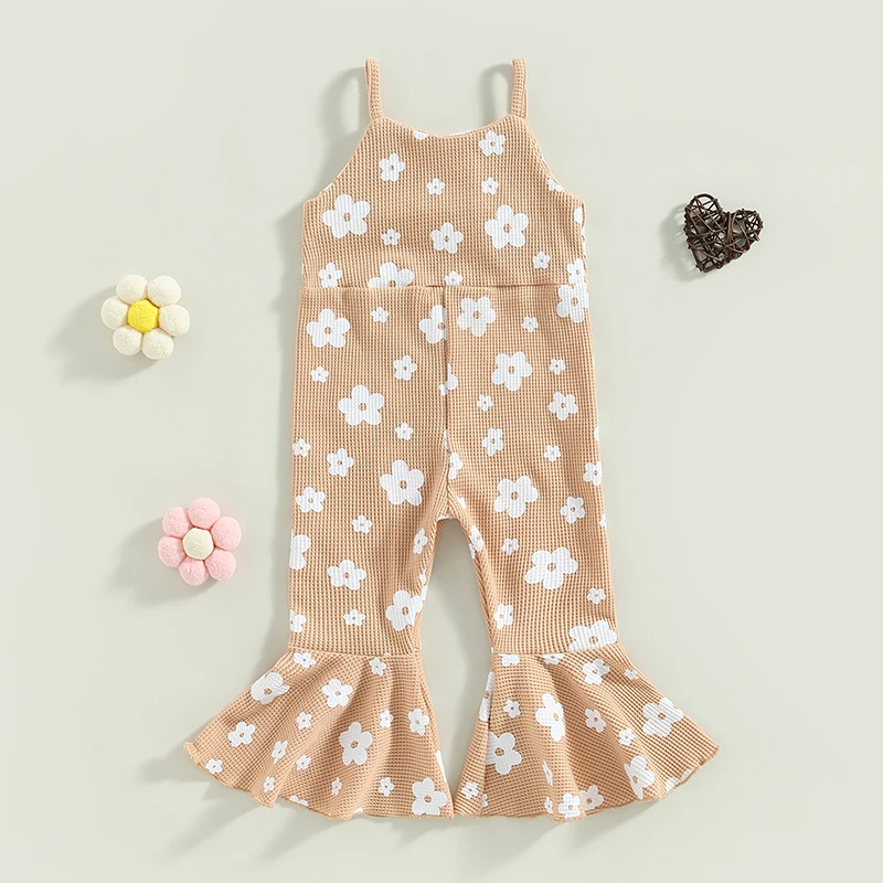 2023-02-13 Lioraitiin 0-5Years Toddler Girls Summer Romper Sling Jumpsuit Sleeveless Suspender Floral Bell-bottom Pants