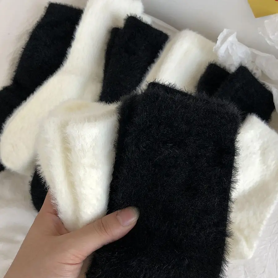 

Mink Hair Socks Women's Solid Color Autumn Winter Thick Warm Mid-tube Socks Fluffy Soft Waxy Sleeping Floor Socks