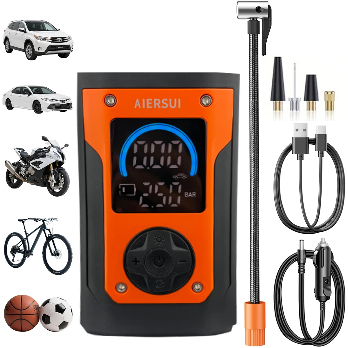 150PSI Portable Car Air Pump Wired Wireless Air Compressor Tire Inflation Pump for Car Motorcycle Bicycle Tire Ball Inflator